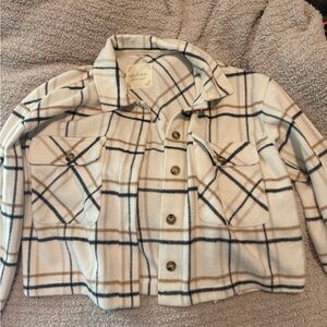 Altar'd State Cream and Black Plaid Jean Jacket